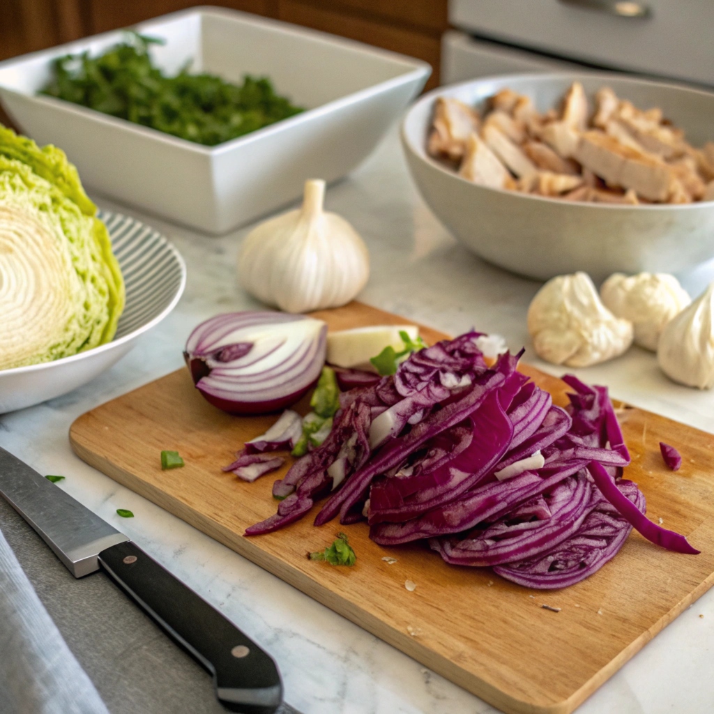 Preparing Ingredients for Hmong Cabbage and Chicken